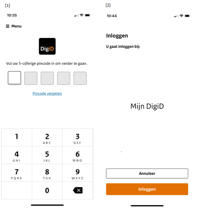 Figuur 4 - Inloggen met de DigiD app op hetzelfde apparaat
