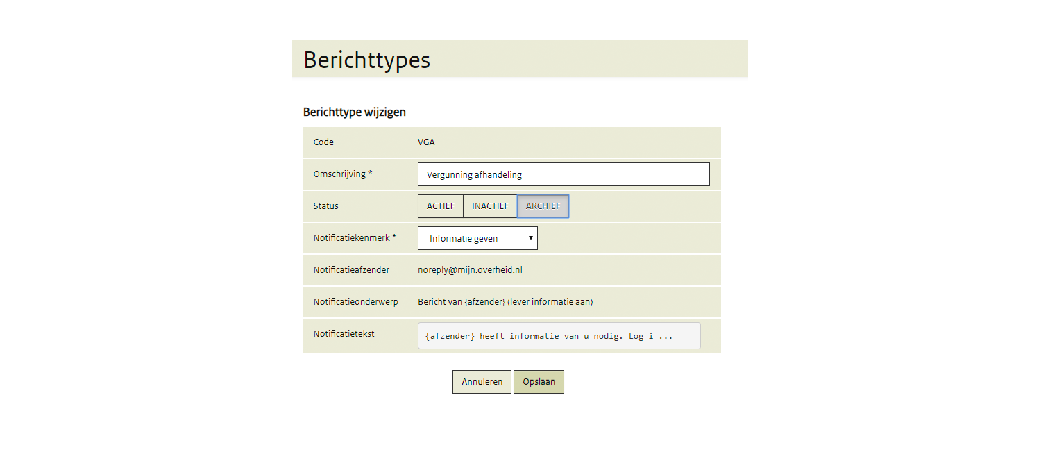 Afbeelding: voorbeeld berichttype archiveren