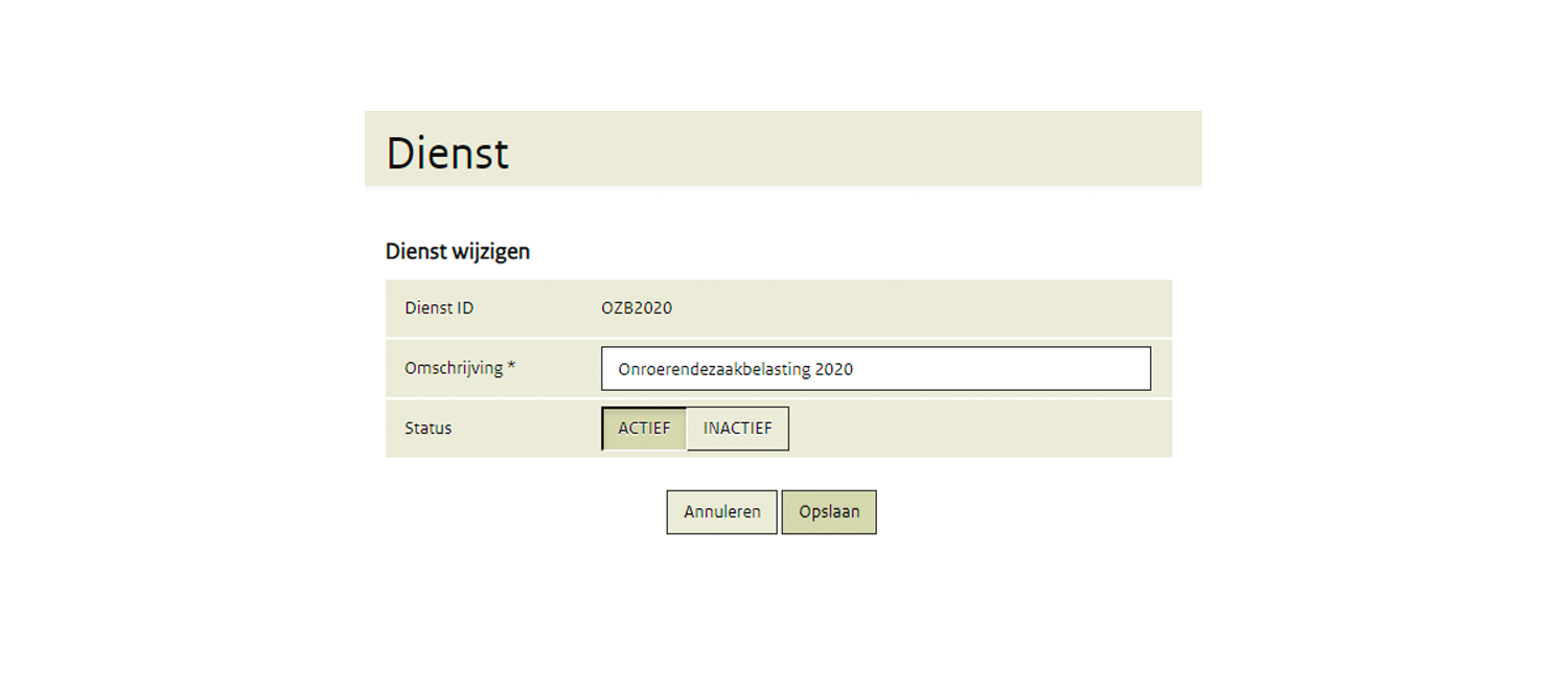 Afbeelding: voorbeeld scherm dienst wijzigen