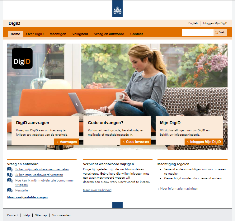 De website van DigiD in 2014