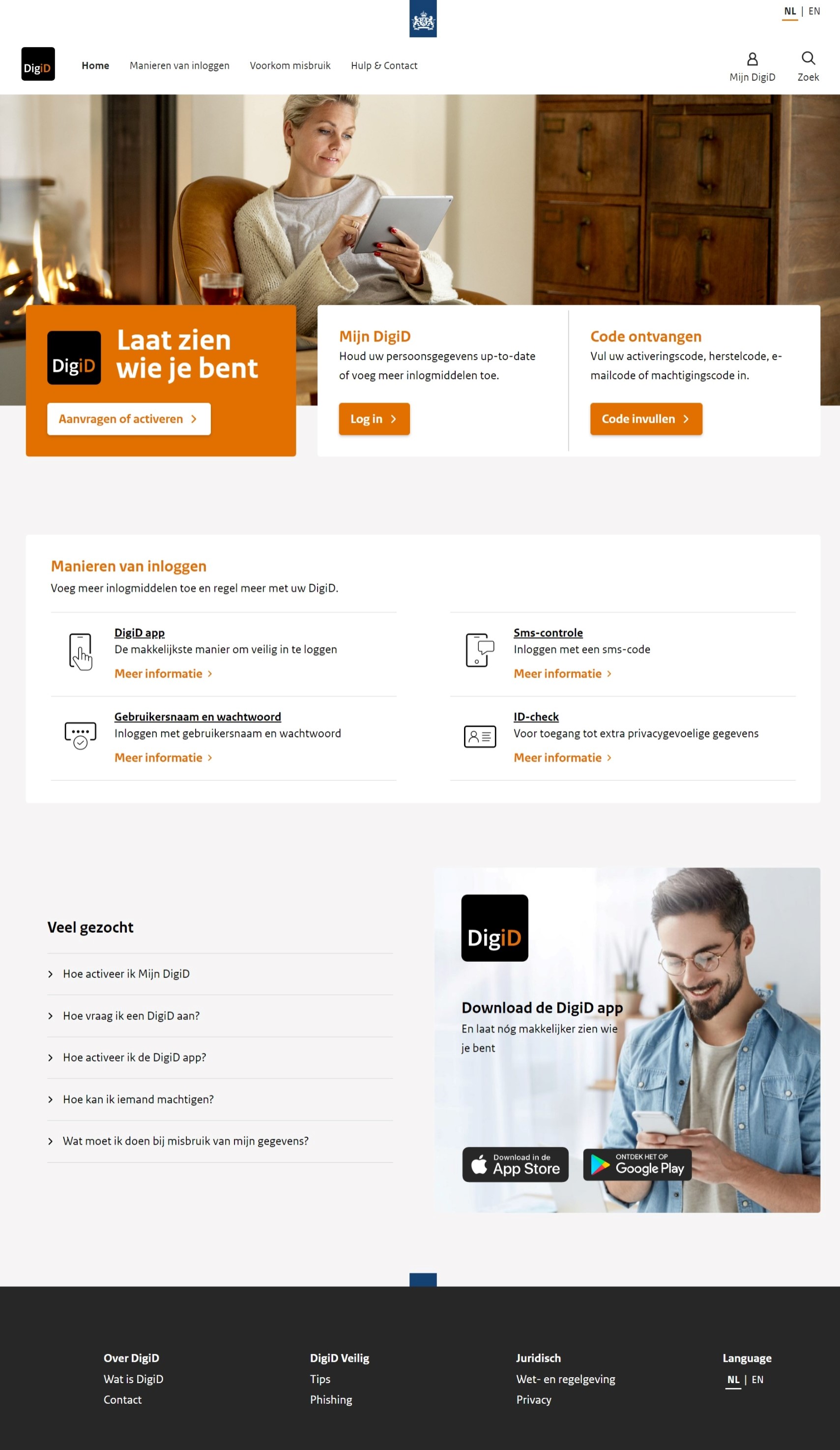 De website van DigiD in 2019